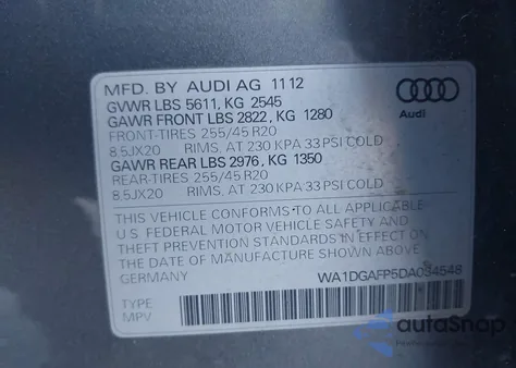 2013 Audi Q5 3.0T Premium Plus from USA, damaged, VIN WA1DGAFP5DA034548